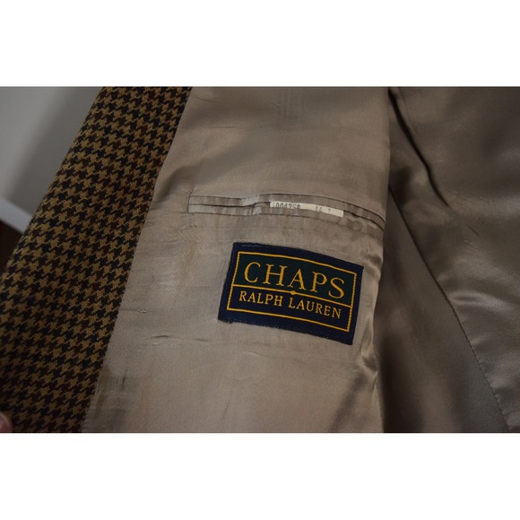 Chaps Ralph Lauren Blazer 44T Brown Houndstooth Wool Sport Coat Mens Jacket - Picture 7 of 8